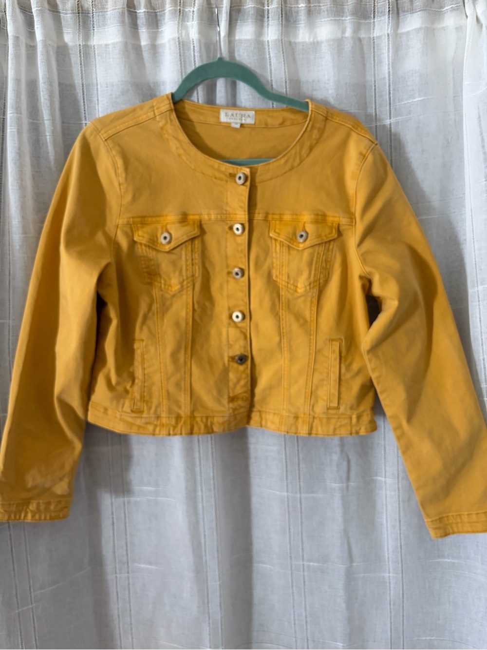 Denim Women’s Yellow Button-Front Cropped Jacket Size 14 petite or Size 10